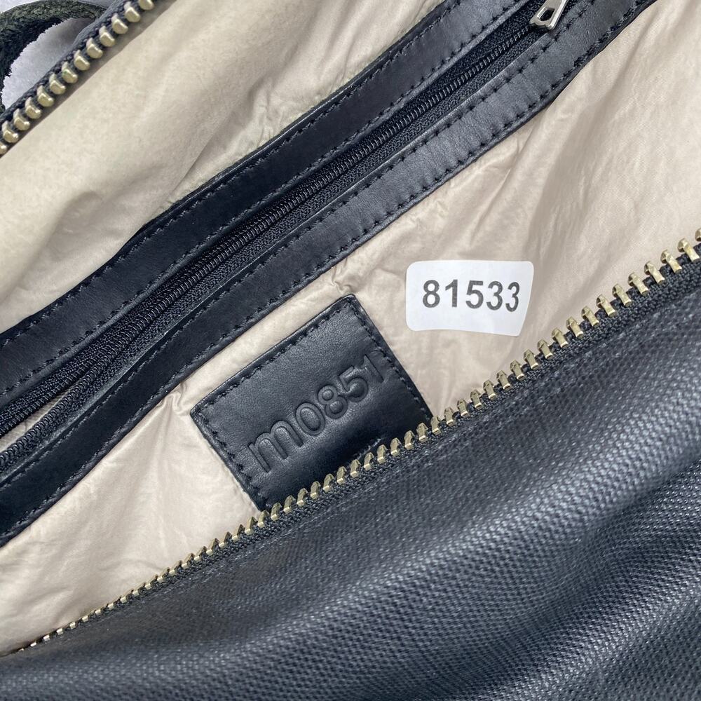 M0851 Backpack Coated Canvas Leather Straps Utility Bag Zip Multi Pocket Black - Picture 16 of 16